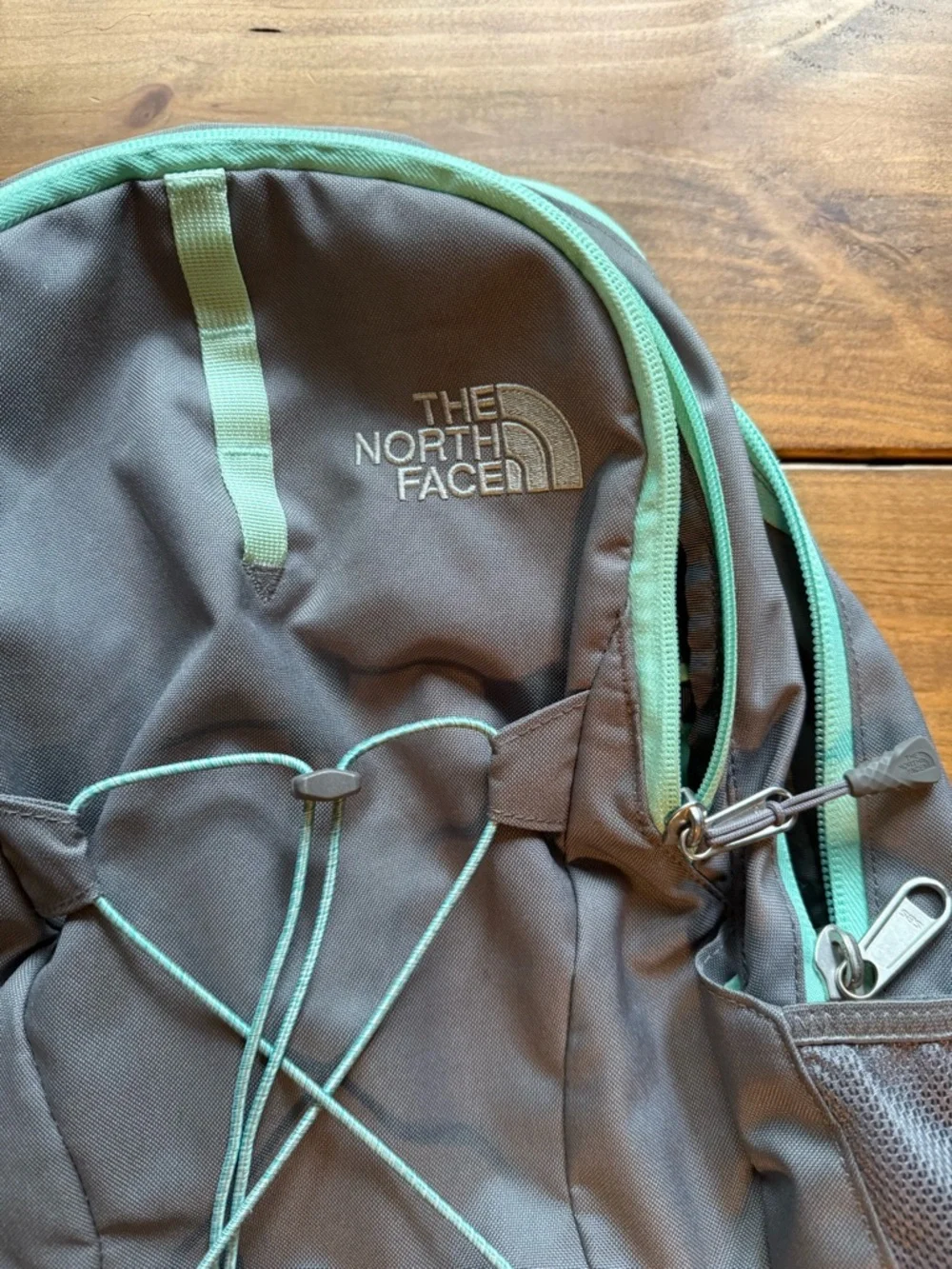 The North Face Gray Backpack with Mint Trim